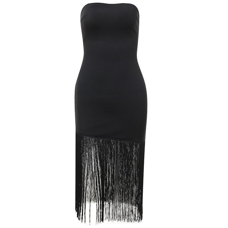 Jy22182 Dress Summer New Tassel Sexy Tube Top Split Dress Women