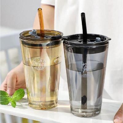 450ml Coffee Glass Cups with Lids and Straws Thick Glass Mug Heat-Resistant Milk Juice Water Cup Drinkware