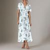 Women's Summer Floral Bohemian Dress Wrap V Neck Short Sleeves Ruffle A-Line Flowy Maxi Dress Summer Dresses For Women