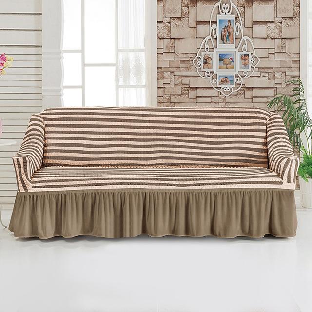 Universal Sofa Furniture Slipcover With Skirt Fitted Couch Cover For 1 /2 /3 /4 Seaters ,Washable Top Elastic Durable Seersucker Material