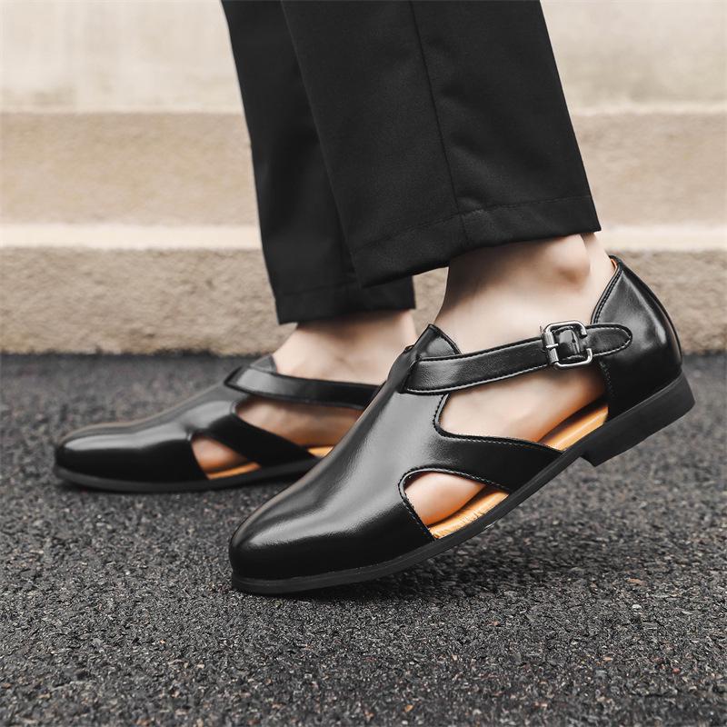 Men's Large Breathable Leather Roman Sandals - Summer Business Style