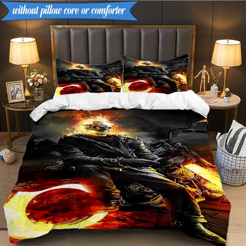 3PCS Ghost-Rider On Fire Bedding Set,Including 1pc Duvet Cover And 2pcs Pillowcases Perfect for Bedroom, Dormitory, Fan Christmas gift