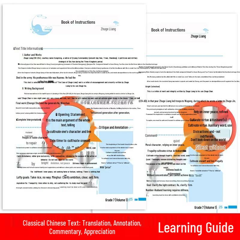 Junior High Classical Chinese Comprehensive Guide: Grades 7-9 Translation & Annotation (2 Volumes, People’s Education Edition)