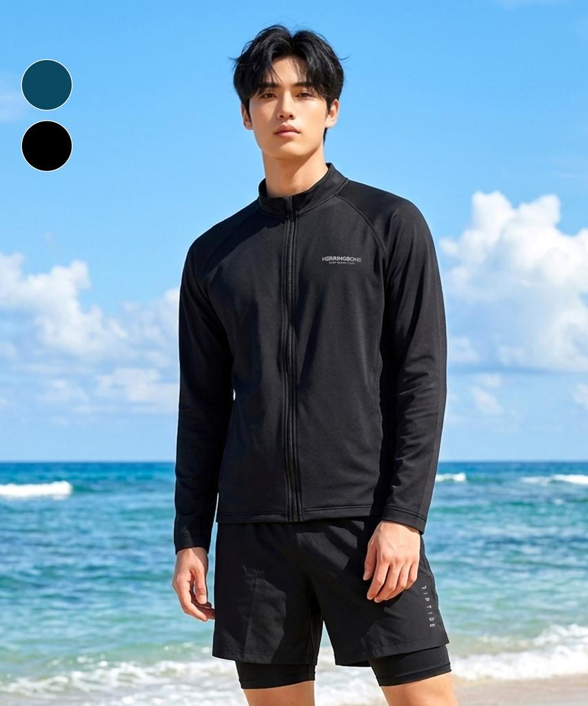Helingbon Men'S Zip-Up Rash Guard Loose Fit Beachwear Top (2 Colors) / Ri383M