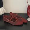 Fashion SUOJIALUN 2025 Autumn Women Red Flat Shoes Fashion Mesh Square Toe Shallow  Mary Jane BalletShoes Outdoor Soft Dress Single Shoe