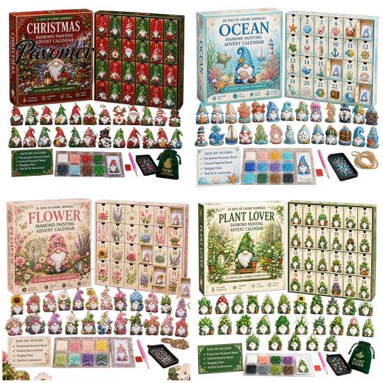 Bomboniere per Feste di Natale Calendario dell'Avvento Gnomo da 24 Giorni, Ornamenti Diamond Painting Finti Kit Regalo Fai da Te per la Famiglia, Ghirlanda da Appendere all'Albero Fatta a Mano Decorazioni per la Casa