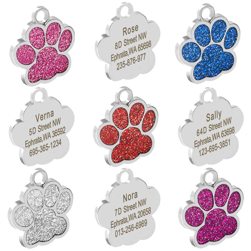 Medagliette Personalizzate per Cani Gatto Cucciolo ID Nome Collare Targhetta Ciondolo Accessori per Animali Osso/Zampa Glitter