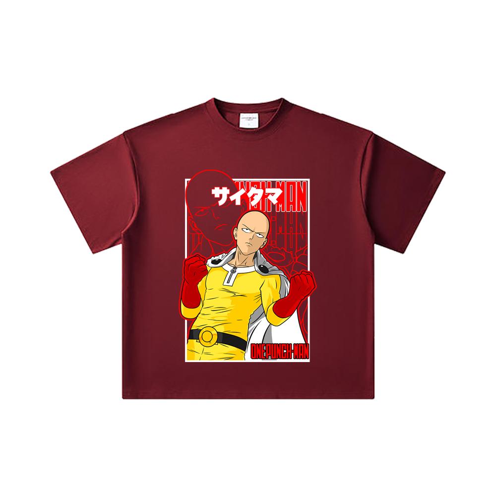 260 GSM Double Yarn 32 Count 100% Cotton One Punch Man V7 Saitama Print Unisex Heavy Cotton T Shirt