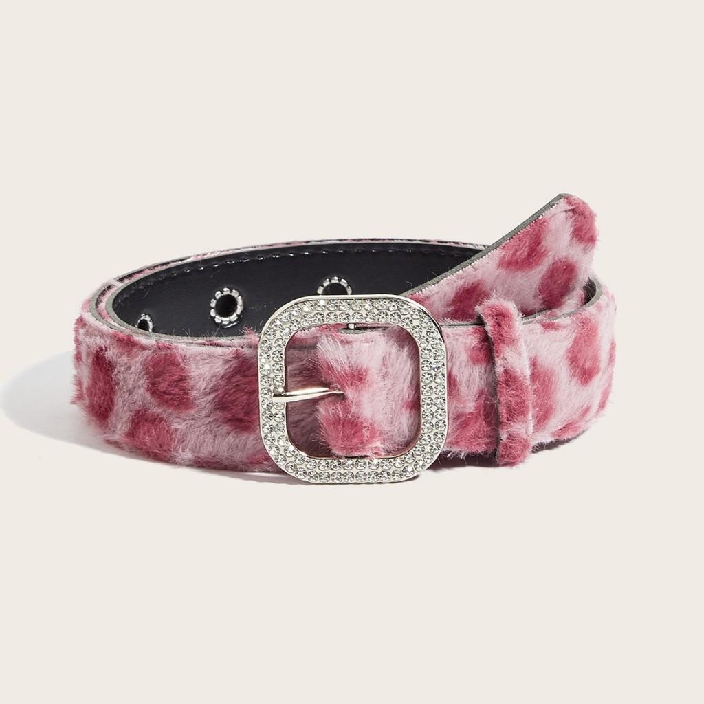 Furry Leopard Pattern Wide Waist Belt With Metal Clasp For Trendy Female Outfits розовый