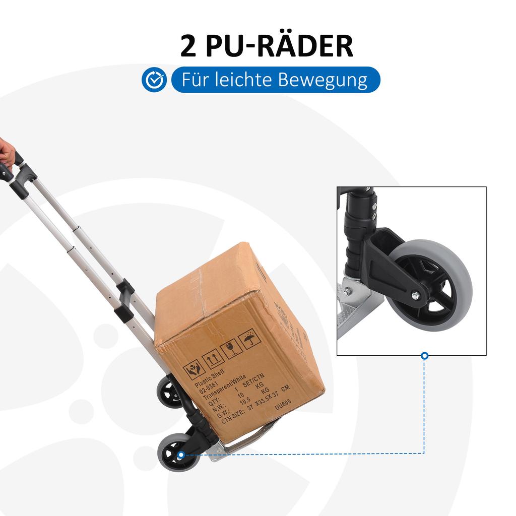 Aluminium Folding Hand Truck Trolley, Heavy Duty Foldable Sack Cart with Adjustable Telescoping Handle, 70KG Load Capacity