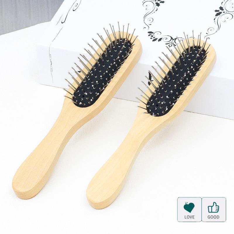 Natural Wood Comb Steel Metal Hair Brush Portable Wooden Air Cushion Comb Scalp Detangler Hair Comb Salon Styling Hair Tools
