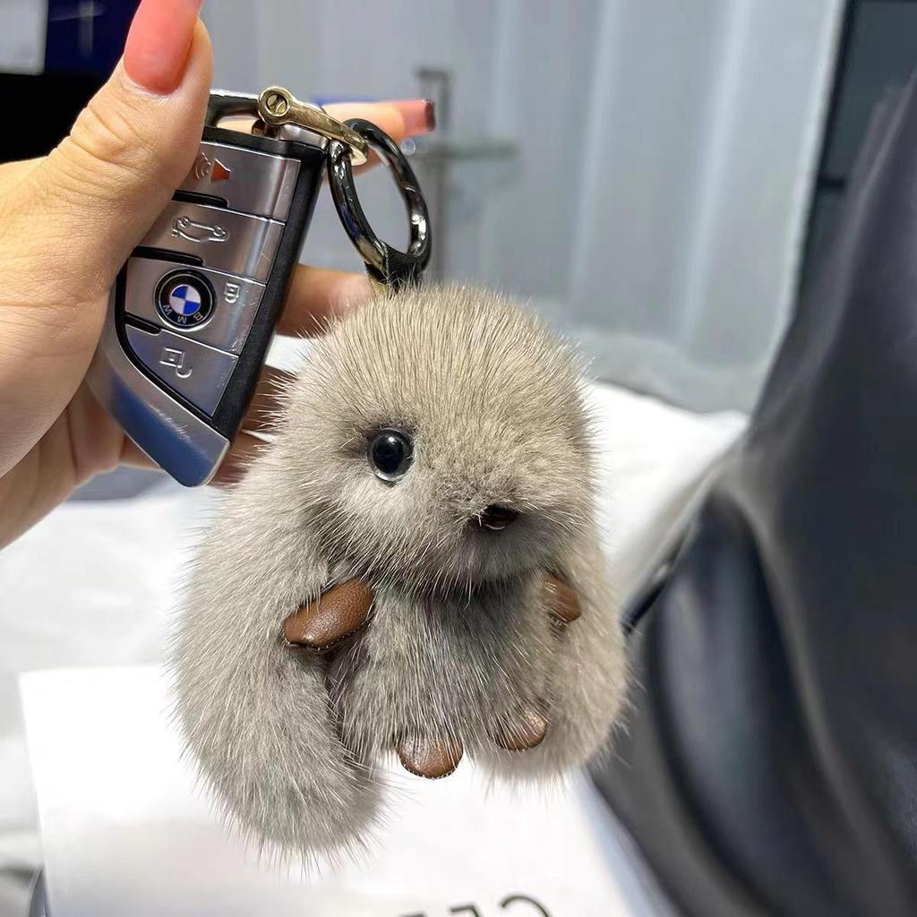 Adorable Faux Mink Fur Rabbit Keychain Plush Doll Pendant - Perfect for Car, Backpack, or Birthday Gift
