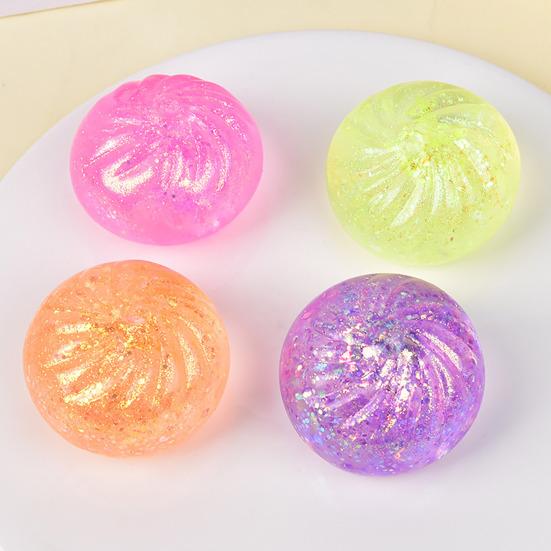 5Pcs Glitter Steamed Bun Toy with Steamer Stress Relief Simulation Dumpling Squeeze Sensory Fidget Toy Stretchy Decompression Dough Ball Desk Toy
