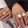 Explosive Temperament White Shell Geometric Titanium Steel Ring Women'S Niche 18K Gold Non-Fading Jewelry