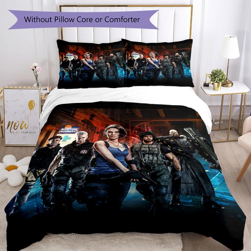 3pcs Resident Evil Bedding Set Duvet Cover Closure Includes 1 Duvet Cover & 2 Pillowcases, Soft and Comfortable for All Seasons.