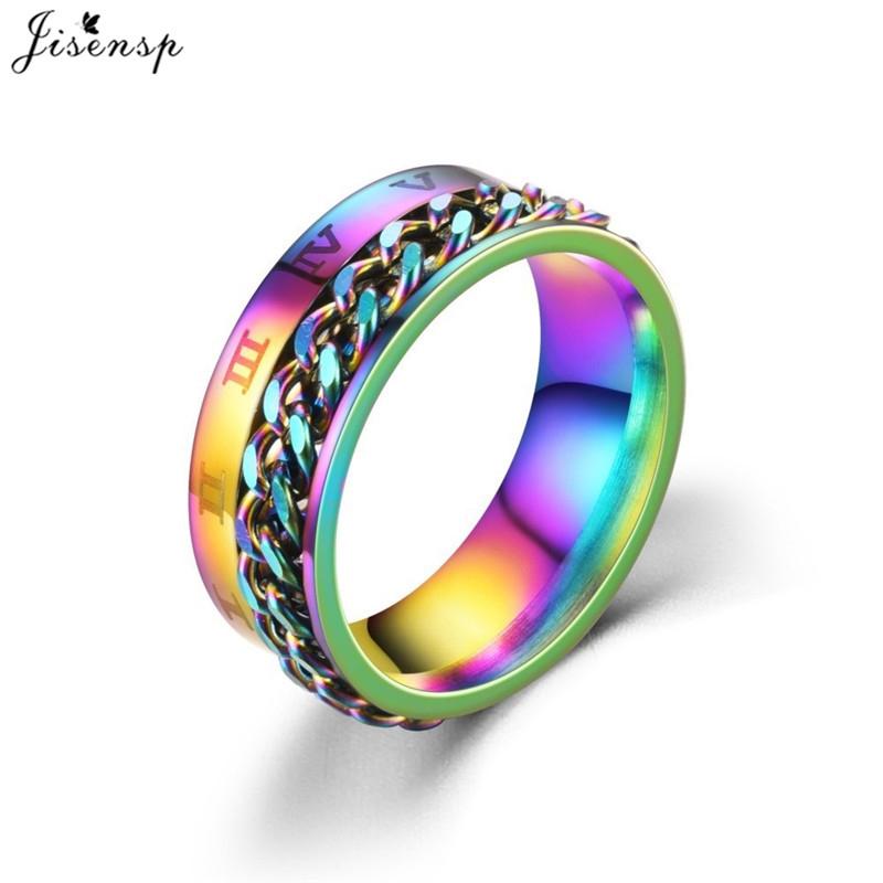 Fashion Anxiety Fidget Rings Relaxing Stainless Steel Rotatable Chain Ring for Men Women Spinner Zircon Gold Black Bague Homme