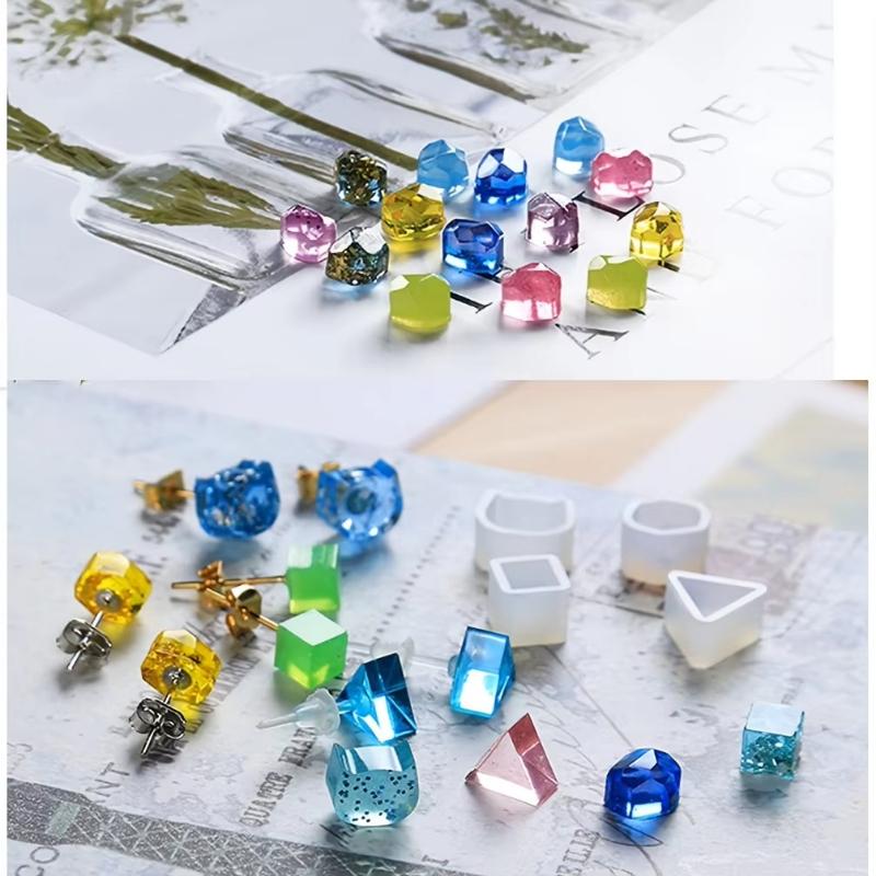 8 Harz-Ohrringformen in Katzenformen Miniatur-Silikonformen zur Herstellung von Quadraten, Dreiecken und mehrdimensionalen Designs