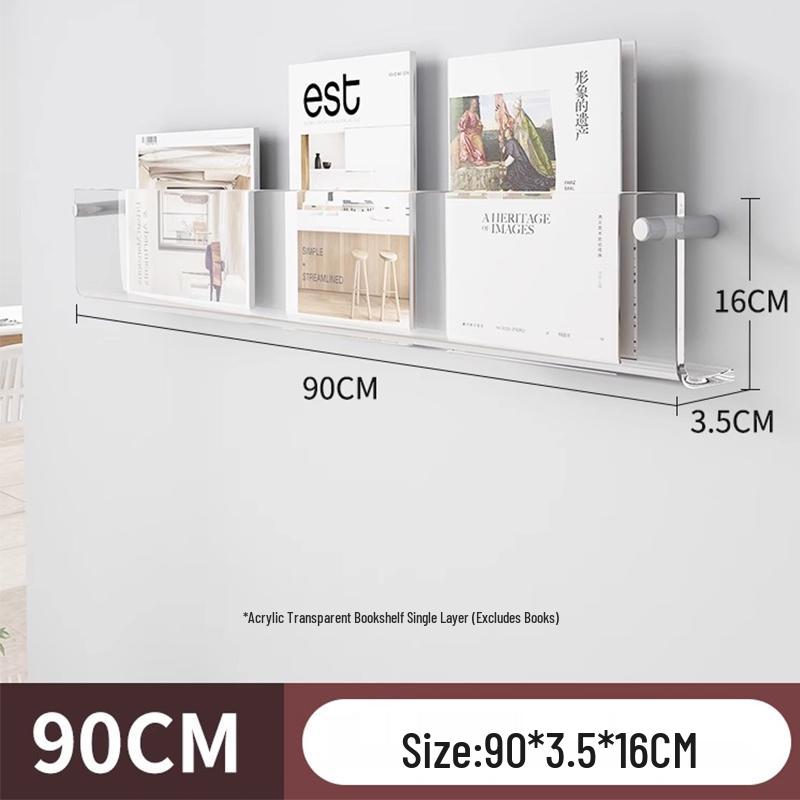 Acrylic Wall-Mounted Transparent Bookshelf for Children's Books and Magazines, Punch-Free Display Rack.