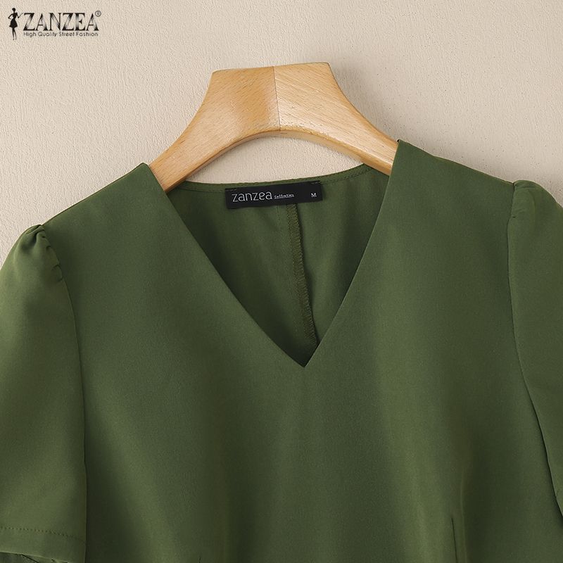 ZANZEA Women Summer V-Neck Short Sleeve Casual Ruffles Dress