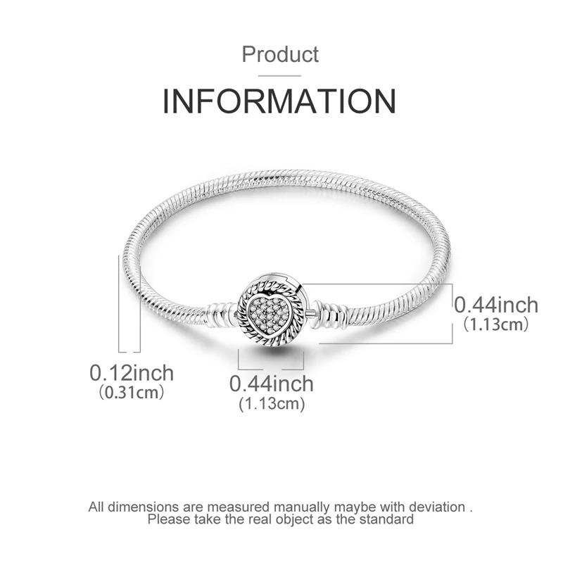 Original Bracelets 925 Silver Snowflake Heart Safety Chain Charms Bead Bracelet For Birthday Wedding Jewelry DIY Making