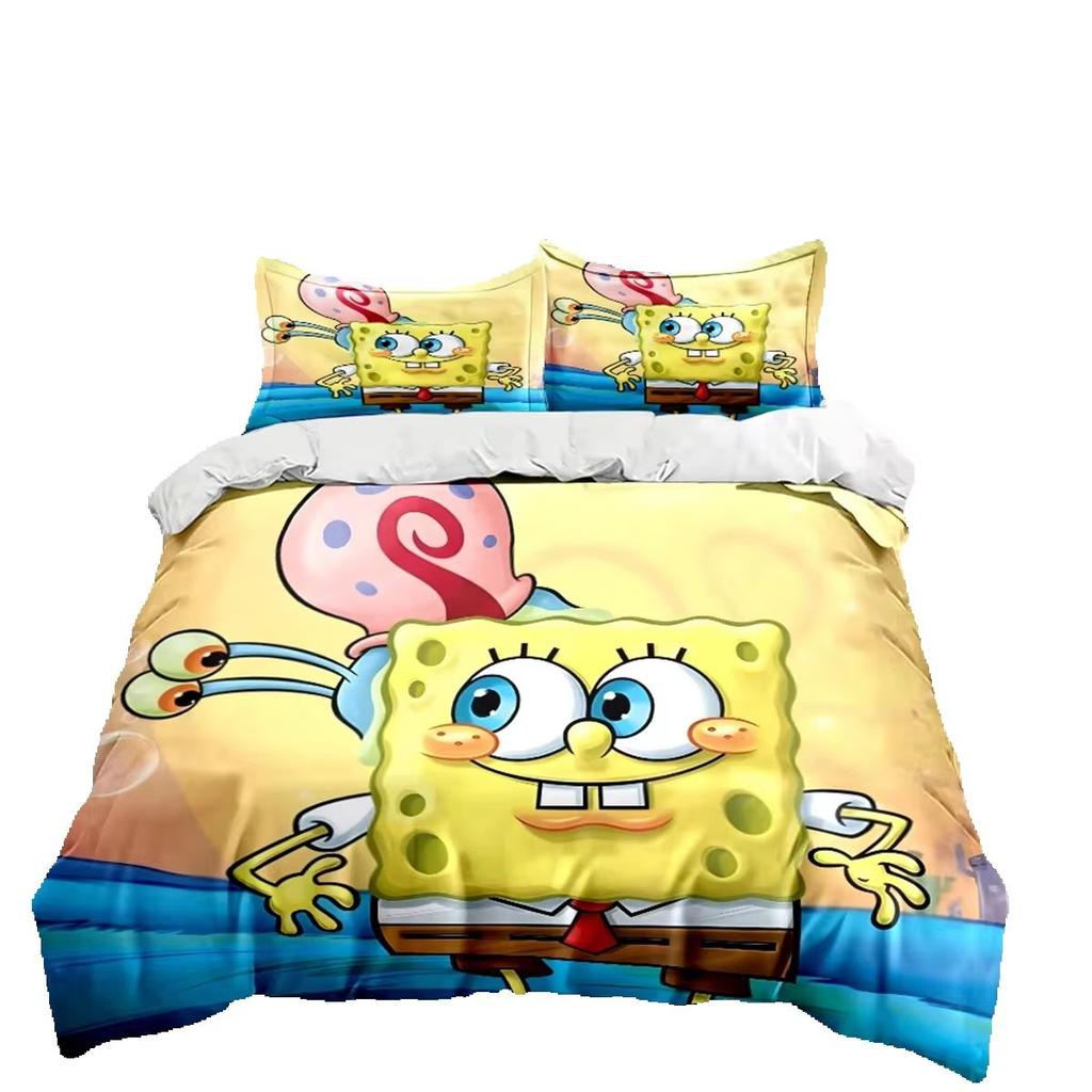 Cute Sponge/Bob BDuvet Cover Set, Cartoon Printed Duvet Cover Bedding Set for Kids Bedroom, Soft Microfiber Quilt Covers 2pcs