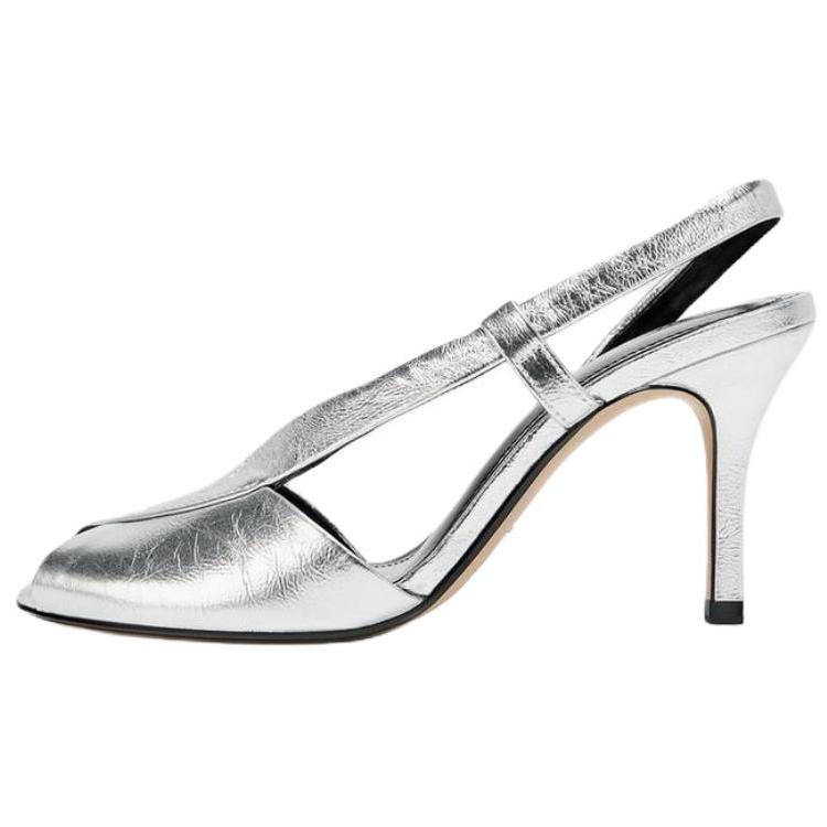 

Zara Винтажные босоножки с открытым носком и ремешком на щиколотке, женские босоножки, серебристые 1329610808 37