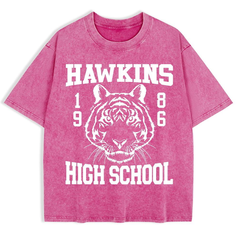 Hawkins High School 1986 Prints Washed T-Shirts Mens Cotton Oversize T Shirt Summer O-Neck Short Sleeve Tops Basic Soft Clothes