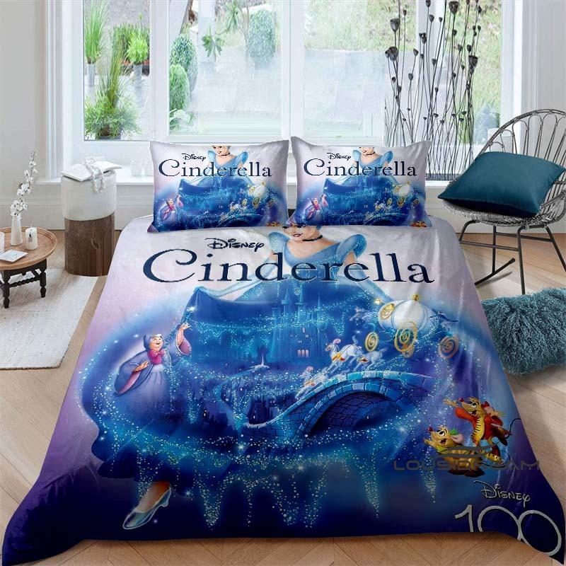Cartoon-themed Cinderella fairy tale duvet cover and pillowcase bedding set, suitable for boys' and girls' bedrooms, and as a