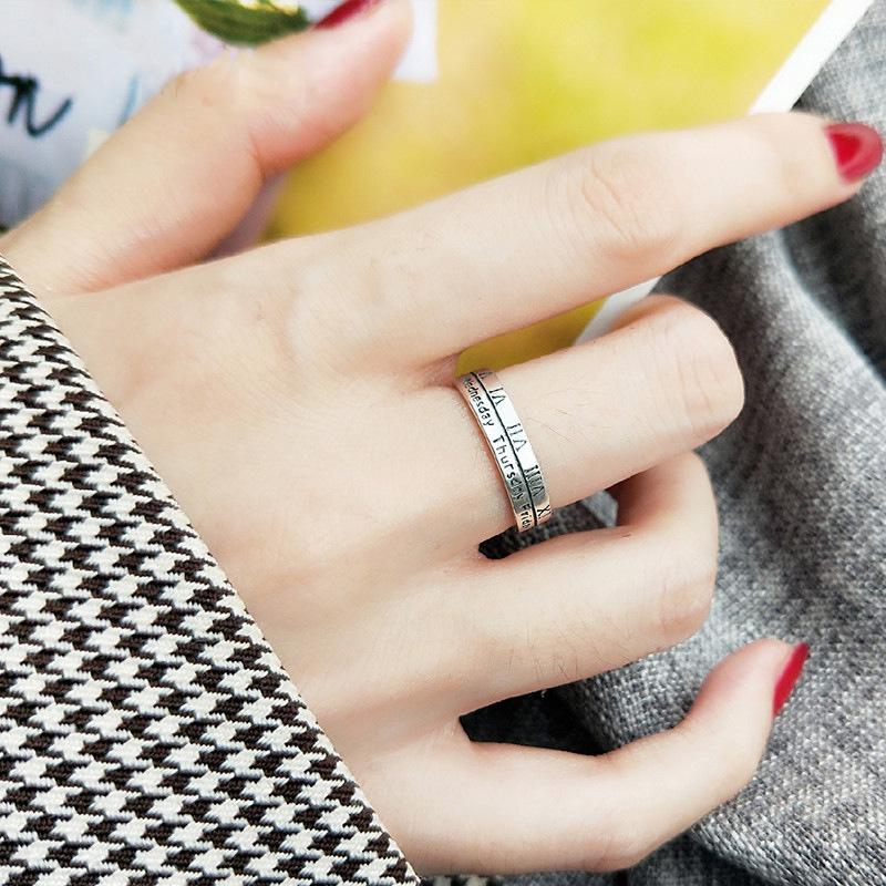 Korean Style Retro Hexagram Open Band Ring for Women Adjustable