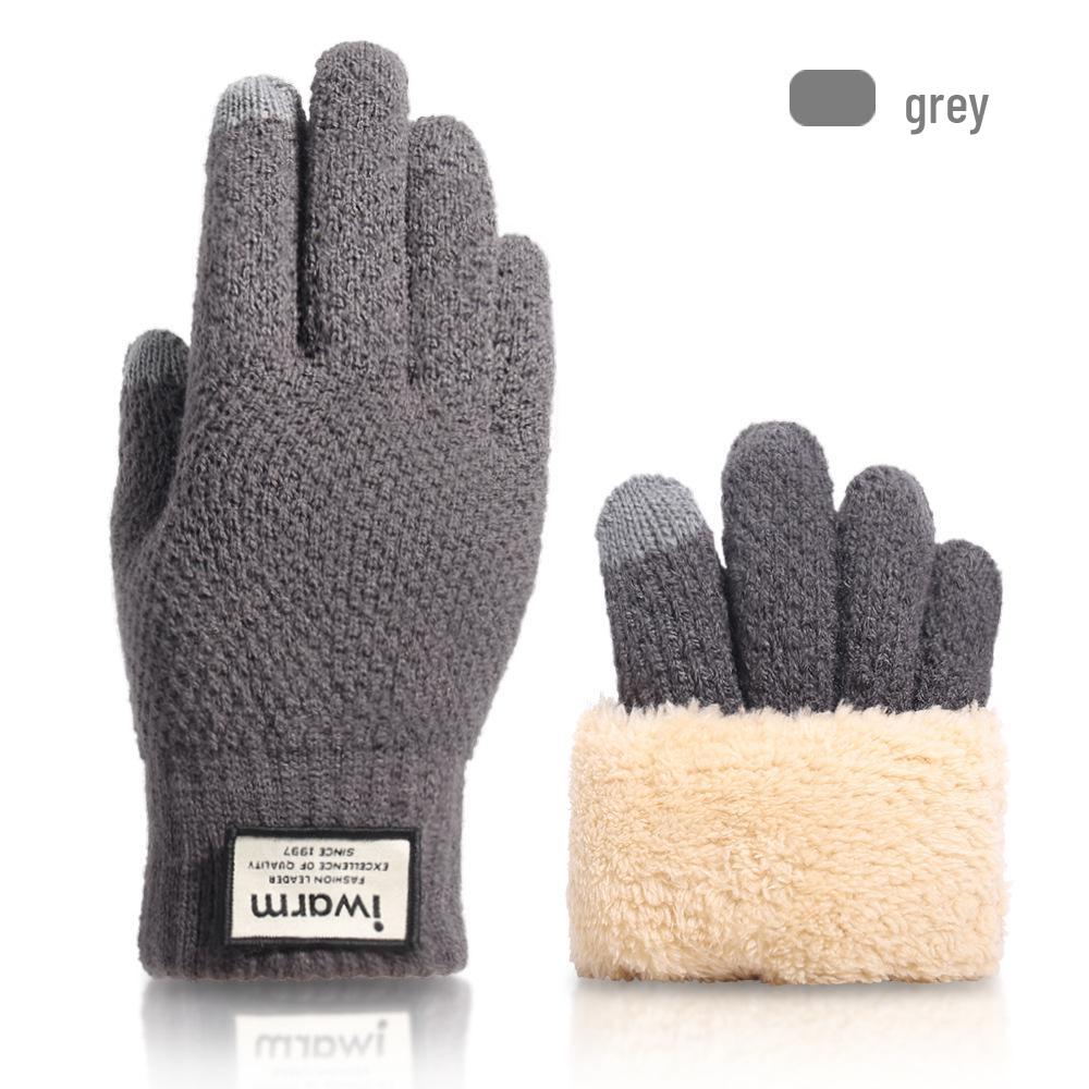 Men's Winter Touchscreen Wool Knit Gloves - Thickened Velvet Lining for Outdoor Cold Protection