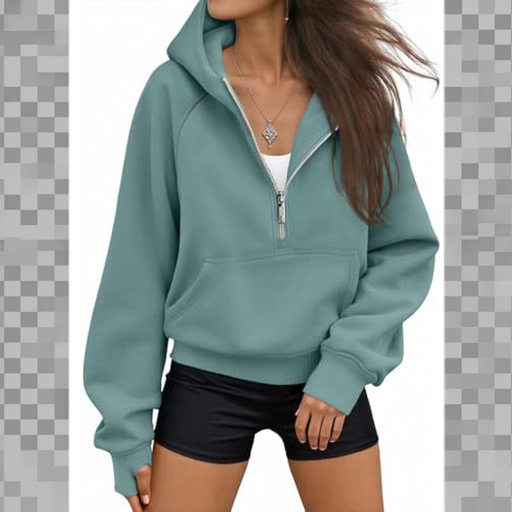 Women's Half Zip Hooded Long Sleeve Casual Sweatshirt Color