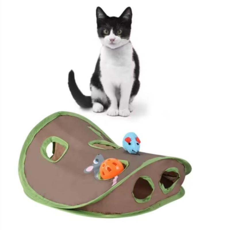 Cat Mice Game Intelligence Toy Bell Tent With 9 Hole Cats Playing Tunnel Foldable Mouse Hunt Toys Keeps Kitten Active Pets Toys