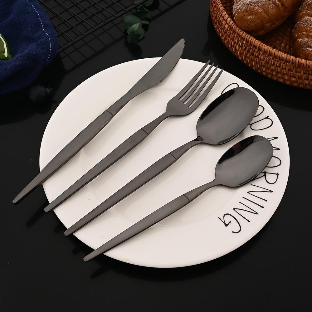 12 Delen/Set Zwart Goud Bruiloft Bestekset Roestvrij Staal Tafelgerei Mes Vork Lepel Servies Set Keuken Bestek Zilverwerk