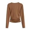 Autumn 2024 Women's European & American Style Versatile Pleated Long-Sleeve Drape Top