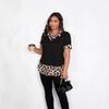 T-shirt Feminina de Verão Estilo Hot Girl com Gola Patch Estampada de Leopardo, Novo Estilo de Primavera, Slim, Manga Curta