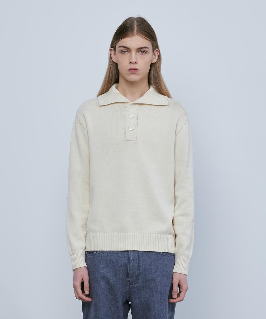 KNITTED Cotton Button Collar Knit Oatmeal