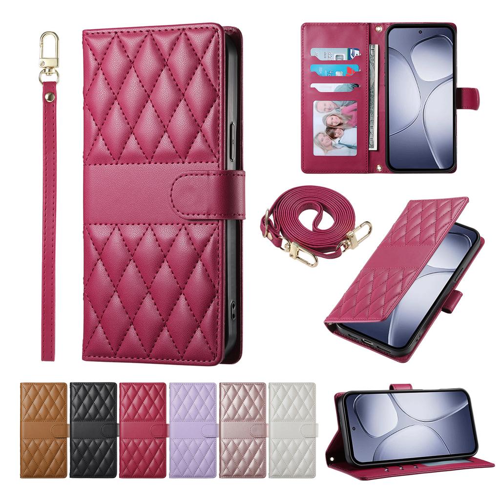 Crossbody Cards Solt Leather Wallet Case For Xiaomi POCO X7Pro X7 Pro X6 F7 F6 5G Grid Long Lanyard Book Flip Kickstand Cover