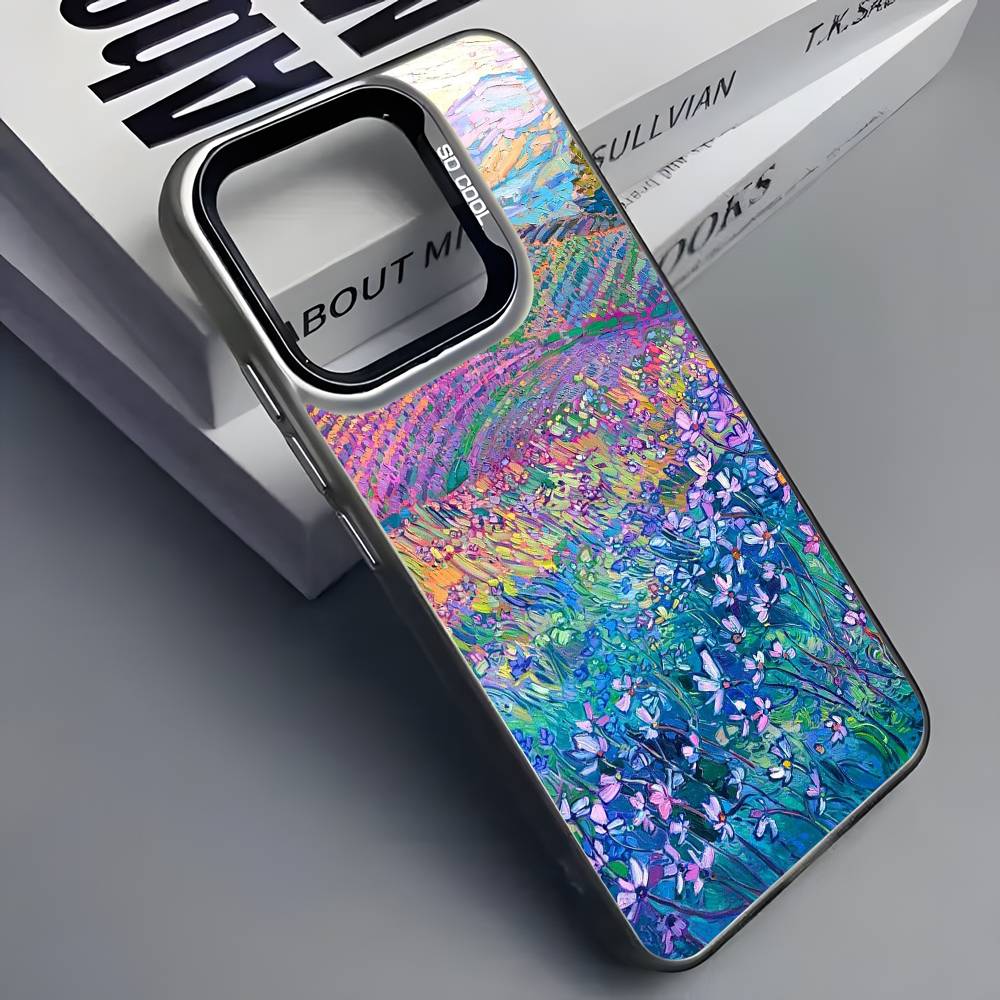 Bunte Ölgemälde Landschaft Handyhülle Für iPhone 16 15 14 13 12 11 Pro Max Grau Schwarz Handyhüllen Matt Laser Metallisch Aurora Funda