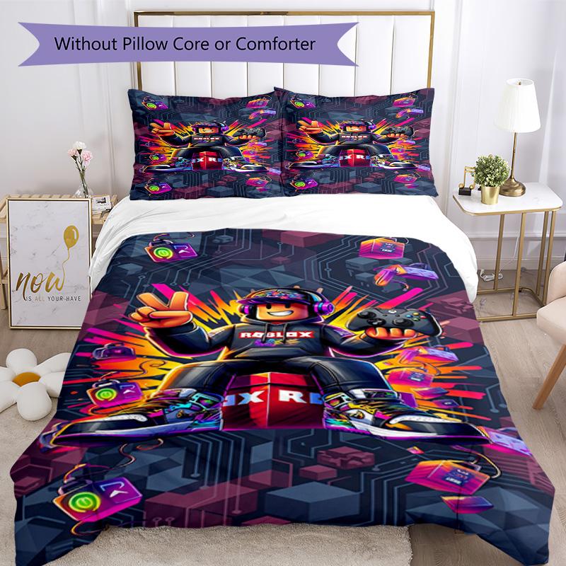 Roblox Bedding Set Breathable Duvet Cover with Pillowcases Decorative Bed Linen for Bedroom Home Decoration Birthday Gift