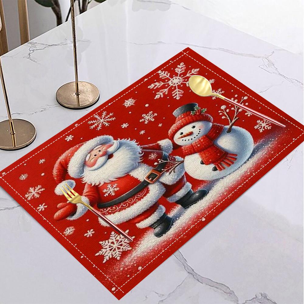 Christmas Themed Linen Placemats Snowman Tree Place Mats Christmas Table Placemats Xmas Dining Kitchen Party Decor