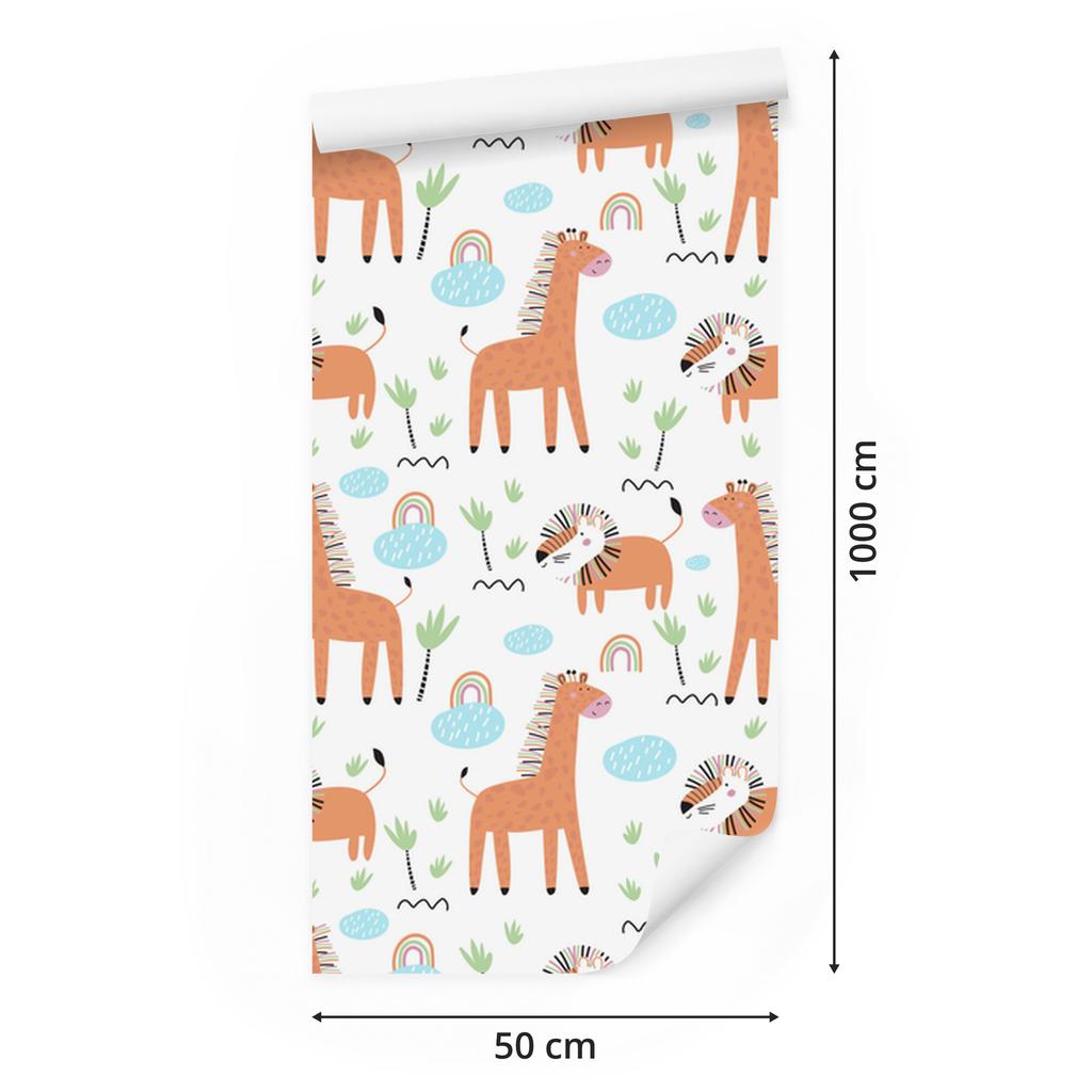 Wallpaper Safari Animals Lions Rainbows for Living Room and Bedroom 50x1000