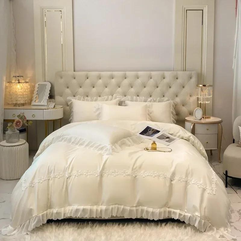 

4PCS/set Cotton Lace Chiffon Cover Summer Quilt, French Large Lace,Alice Series Summer Cool Quilt Air Conditioning Quilt 1.5M-4pcs бежевий