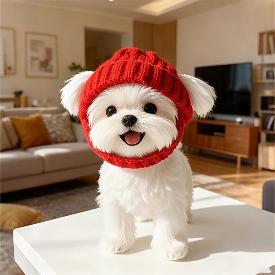 Knit Dog Hat with Ear Flaps Cozy Stretchy Pet Warm Winter Hat Cute Puppy Ear Warmer Headband for Cold Weather