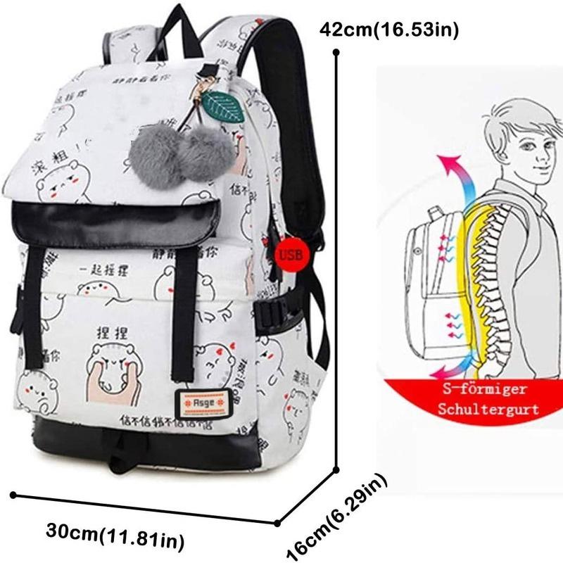 Asge Women's Fashion School Bag Kawaii Printing Backpack Girls Casual Waterproof Backpack School Teenager Daypack