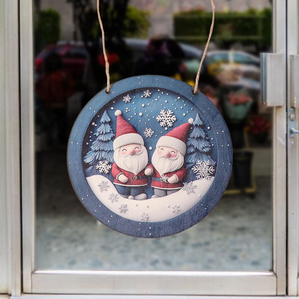 Wooden Santa Claus Porch Wreath Snow Scene Xmas Porch Decoration Hanging Home Fence Decor