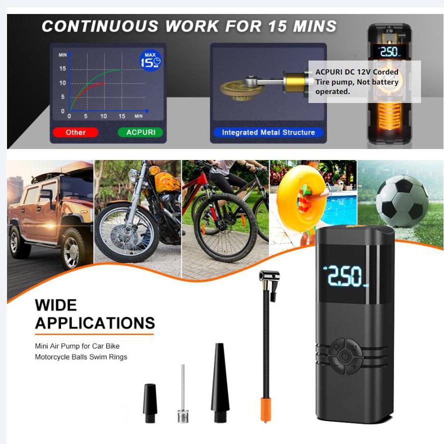 Portable Air Compressor Tire Inflator: 12V DC Auto Tire Pump Car Inflator with Digital Pressure Gauge, Fast Inflation, for Car Tires, Motorcycles