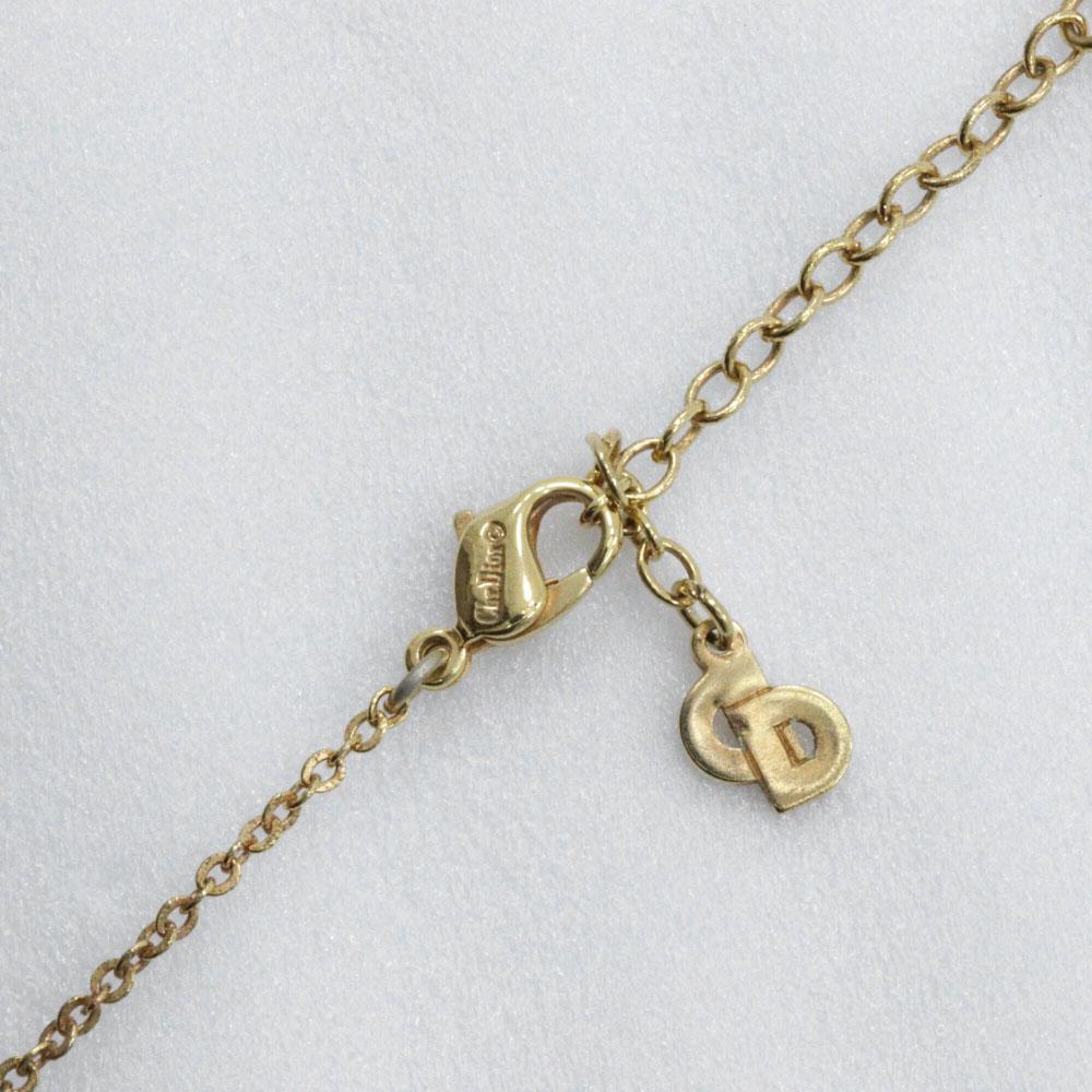 Dior Logo heart Necklace Plated Gold/Rhinestone heart 6.1g Women Used