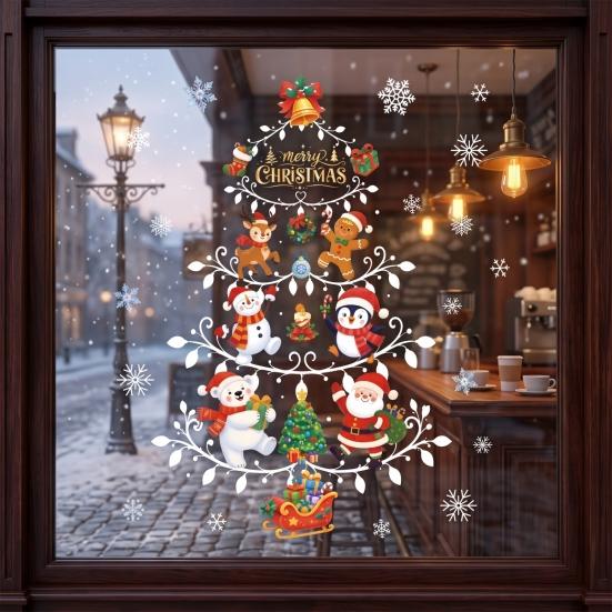 Reusable Snowflake Stickers Christmas Window Clings, Double Sided PVC Static Glass Stickers, Snowman Elk No Glue Decoration Santa Claus Xmas