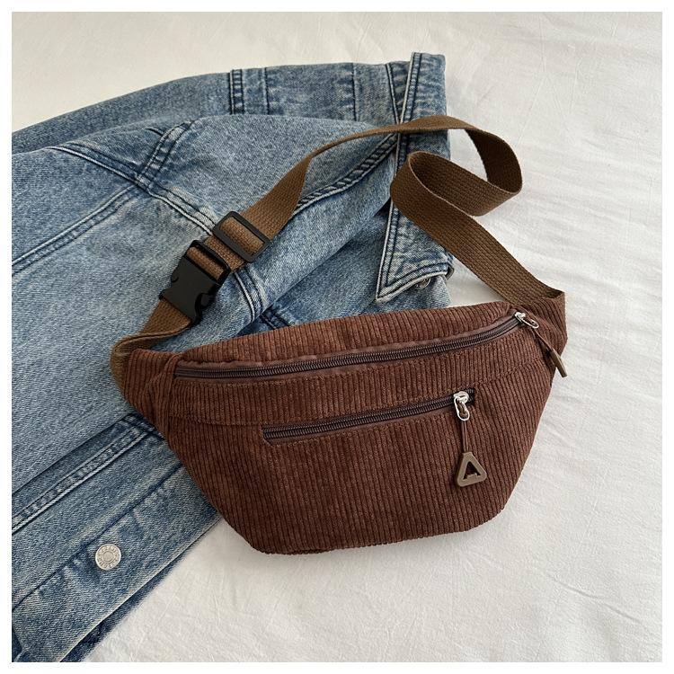 Sac banane léger en velours côtelé Sac bandoulière Mode Rétro Décontracté Sac de poitrine Taille Sac à main Version Fraîche marron