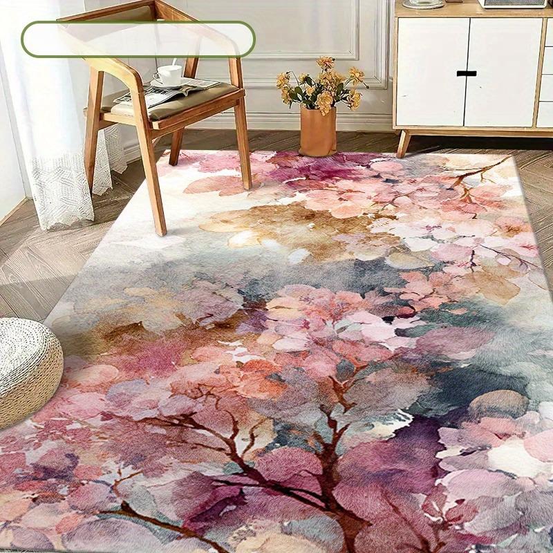1pcs, Cherry Blossom Pattern Printing Flannel Carpet, Soft, Anti-slip, High-flow Area Floor Mat, for Living Room Bedroom Decor